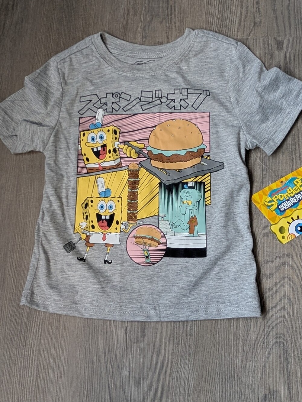 NWT SpongeBob SquarePants Anime Manga Style Graphic Tee‎ Gray Size 4 Nickelodeon